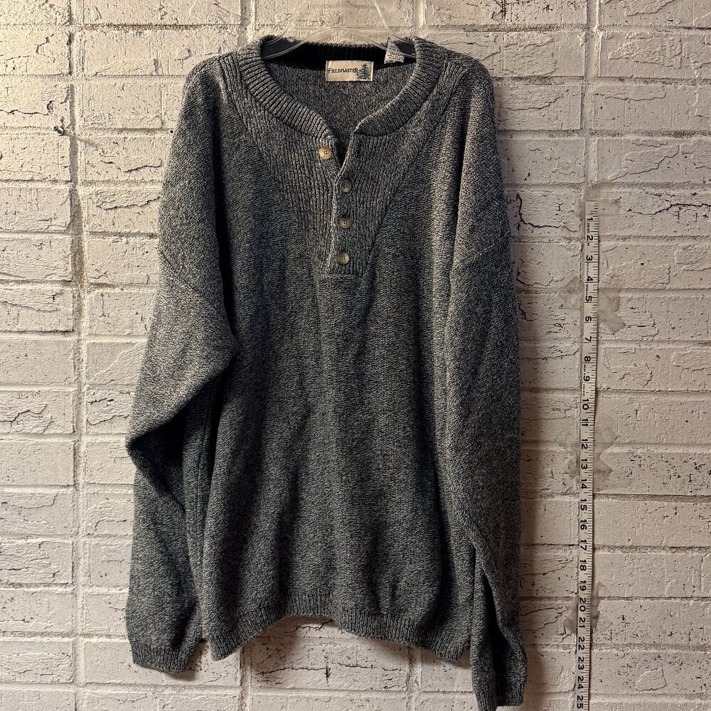 Fieldmaster Vintage-Style Gray Henley Sweater | Men’s Large | Cotton Blend